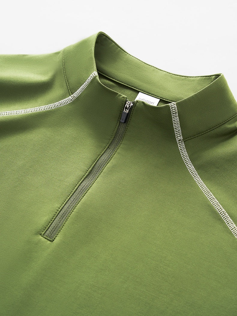 Liber Autumn Neutral wear Half zipper Solid Color T-shirts