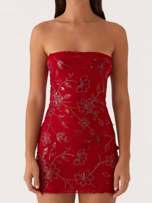 Sequin Beads Strapless Backless Tie-up Sweet Mini&Short Dresses