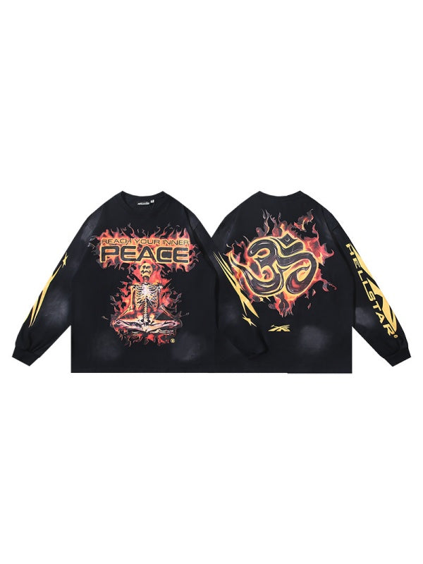 Dark Skull Print High Street Loose Long-sleeved T-shirt