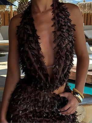 Halter Neck V-neck Elegant Slim-fit Sexy Two-piece Skirt Set