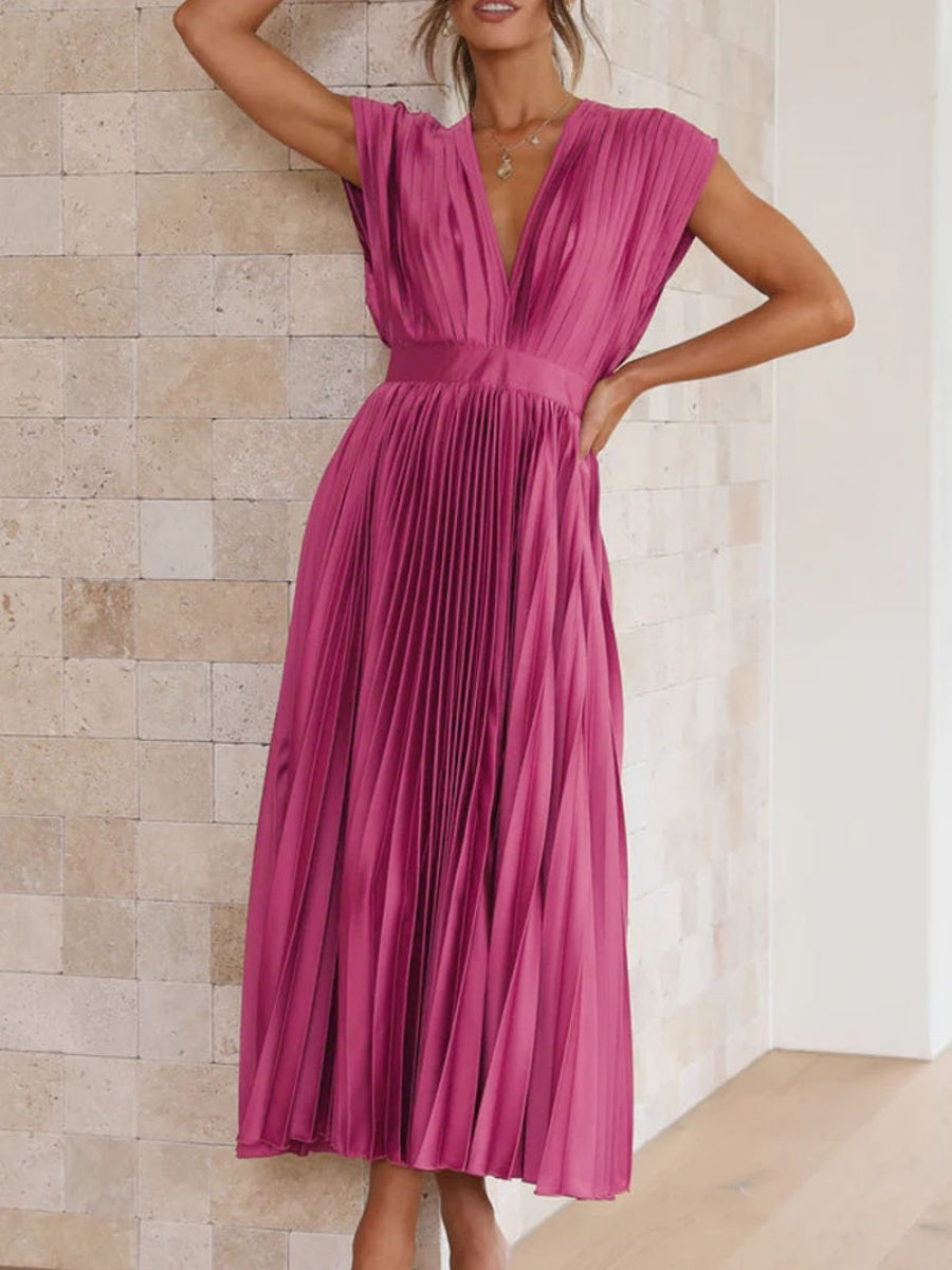 Solid Color V-neck Sleeveless Midi Dresses