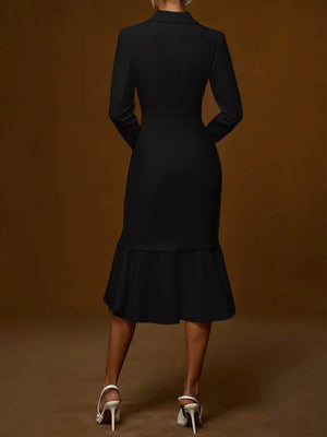 Suit Collar, Elegant, Fitted Waist, Bodycon, Fishtail Midi Dress