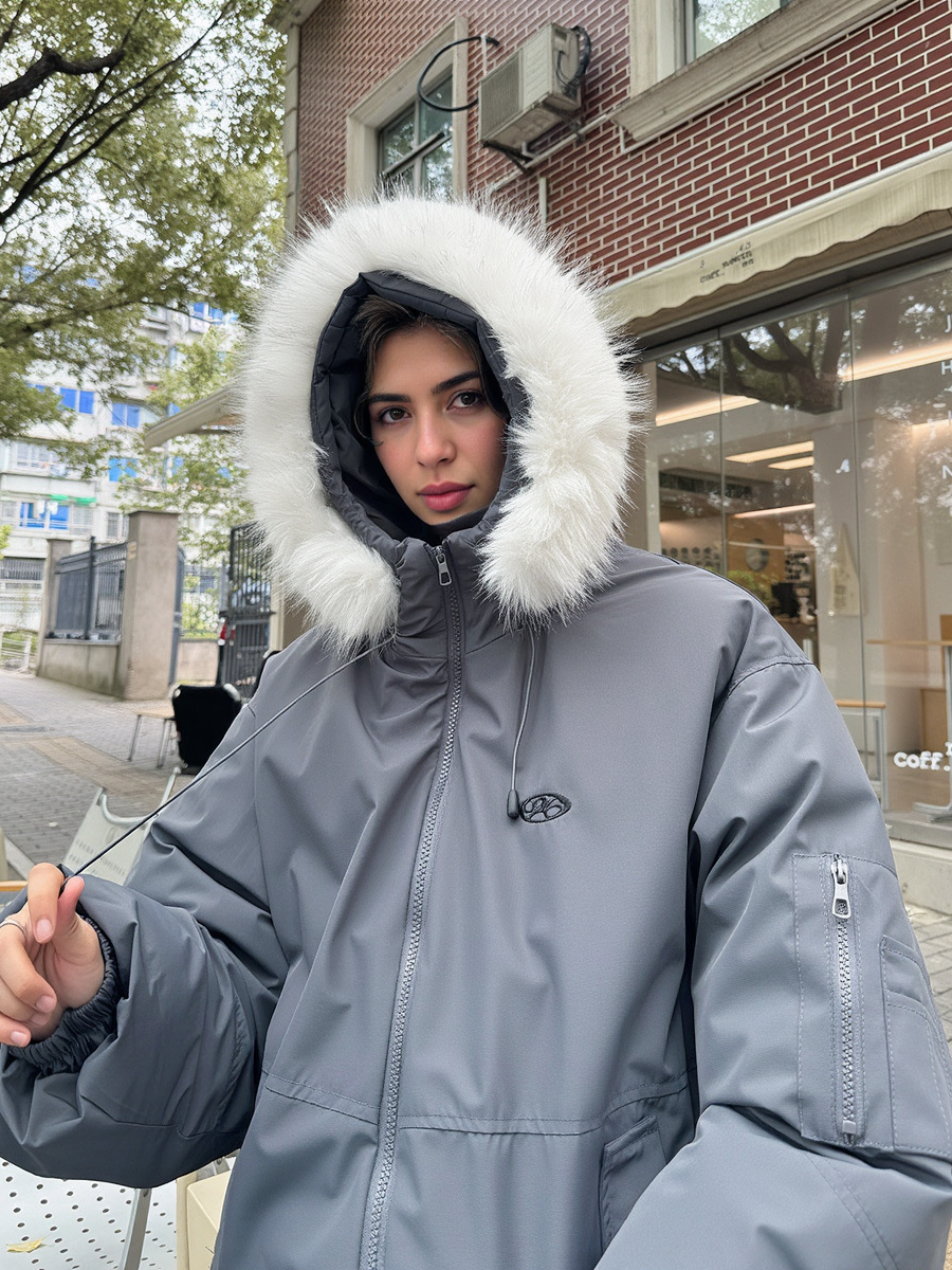 Cotton-padded Hooded  Jacket With Fur Collar