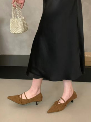 Suede Crisscross Strap Pointed Toe Stiletto Heels