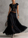 Gray Knit Top And Chiffon Long Skirt Set, Flowy Two-piece Set