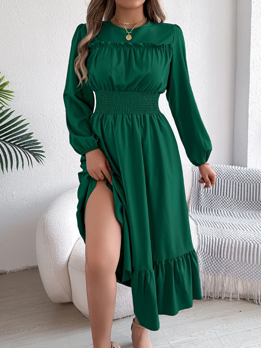 Wood Ear Waist Pleats Maxi Dresses
