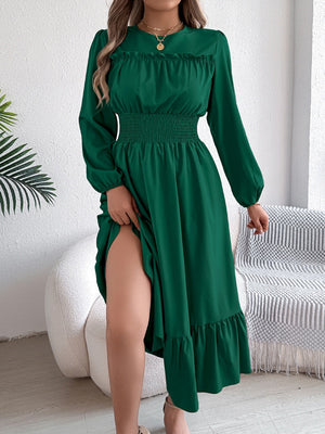Wood Ear Waist Pleats Maxi Dresses