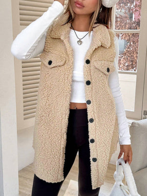 Solid Color Lapel Open Buckle Loose Temperament Commuting Imitation Lambskin Vests