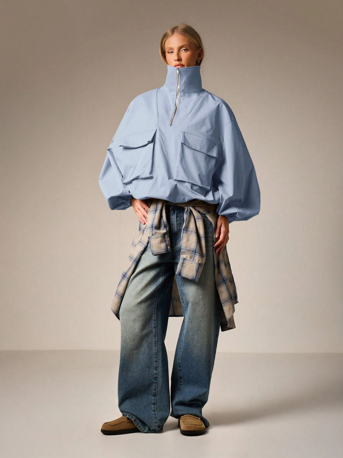 Workwear Style Long-sleeved Coat