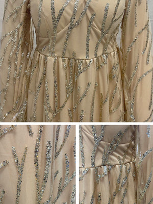 Heavy Beaded Luxury Sexy Zipper Long Sleeve Long Evening Dress