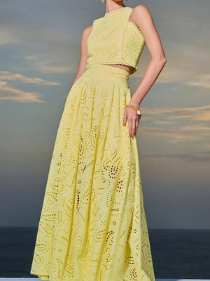 Applique Tank Tops Skirt Vacation Reunion 2-piece Sets