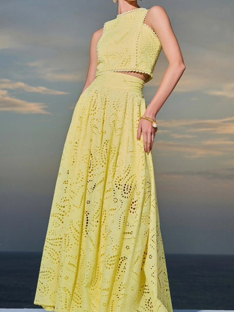 Applique Tank Tops Skirt Vacation Reunion 2-piece Sets