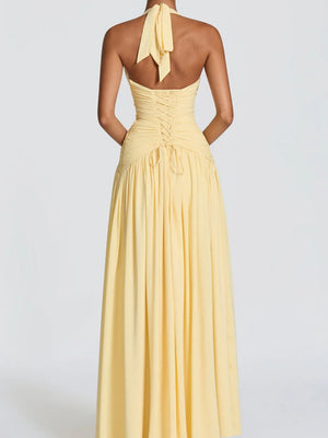 Deep V Halter Backless Maxi Dresses