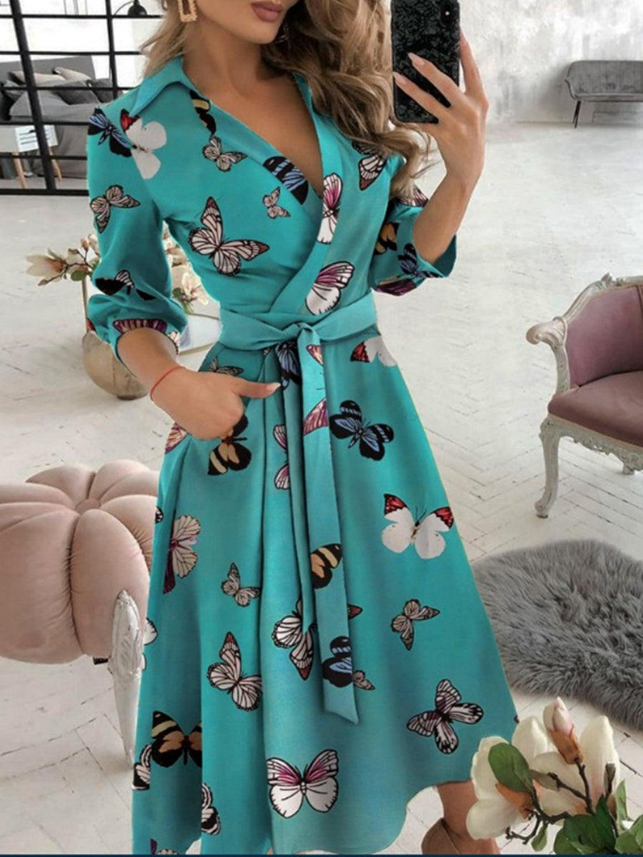 Lace Up Shirts Irregular Printed Maxi Dresses