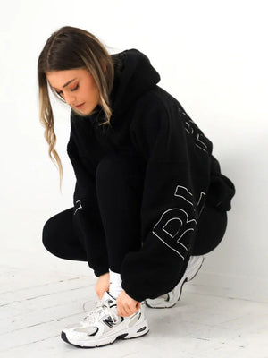 Fleece Letter Embroidery Thick Hooded Sweatshirt