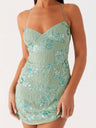 Sequin Beads Spaghetti Strap Backless Tie Sweet Mini&Short Dresses