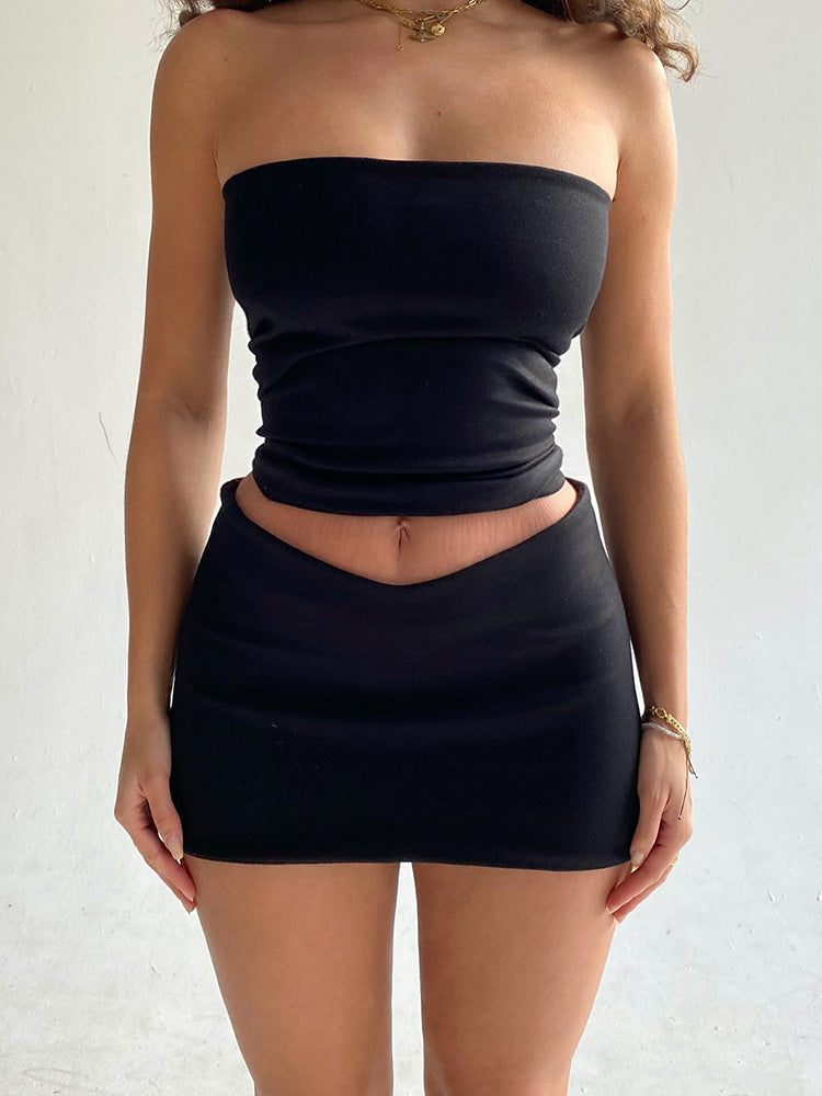 Liber Winter Women's Backless Solid Color 2-piece Sets