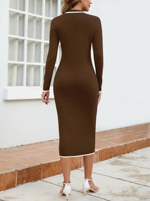 Color-blocked Piping Lapel Buttons Maxi Dresses