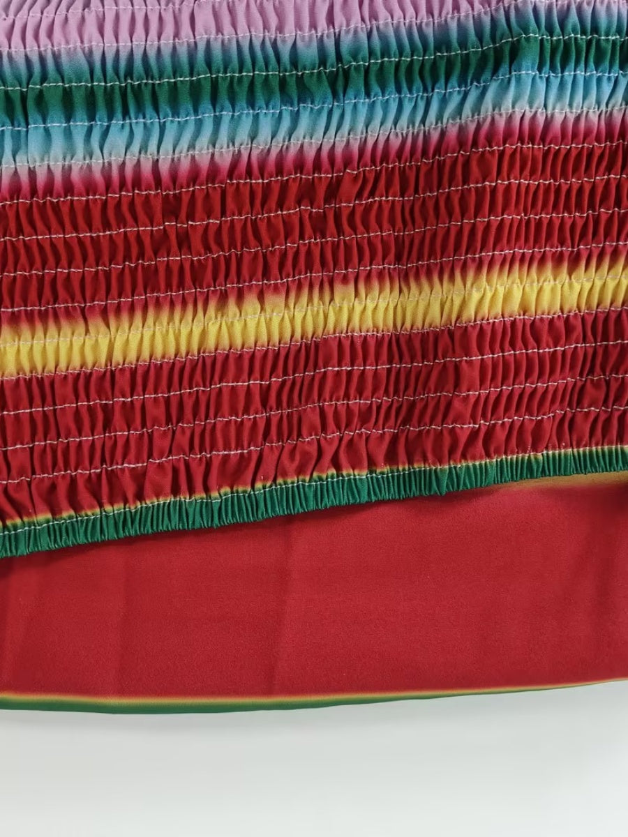 Pleated Sexy Tube Top Printed Colorful Long Dress