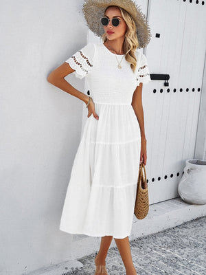 Hollow-out Lace Sleeves, Long Hollow-out Dress