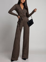 Zebra Print V-neck Long Sleeve Wide-leg Pants Jumpsuits