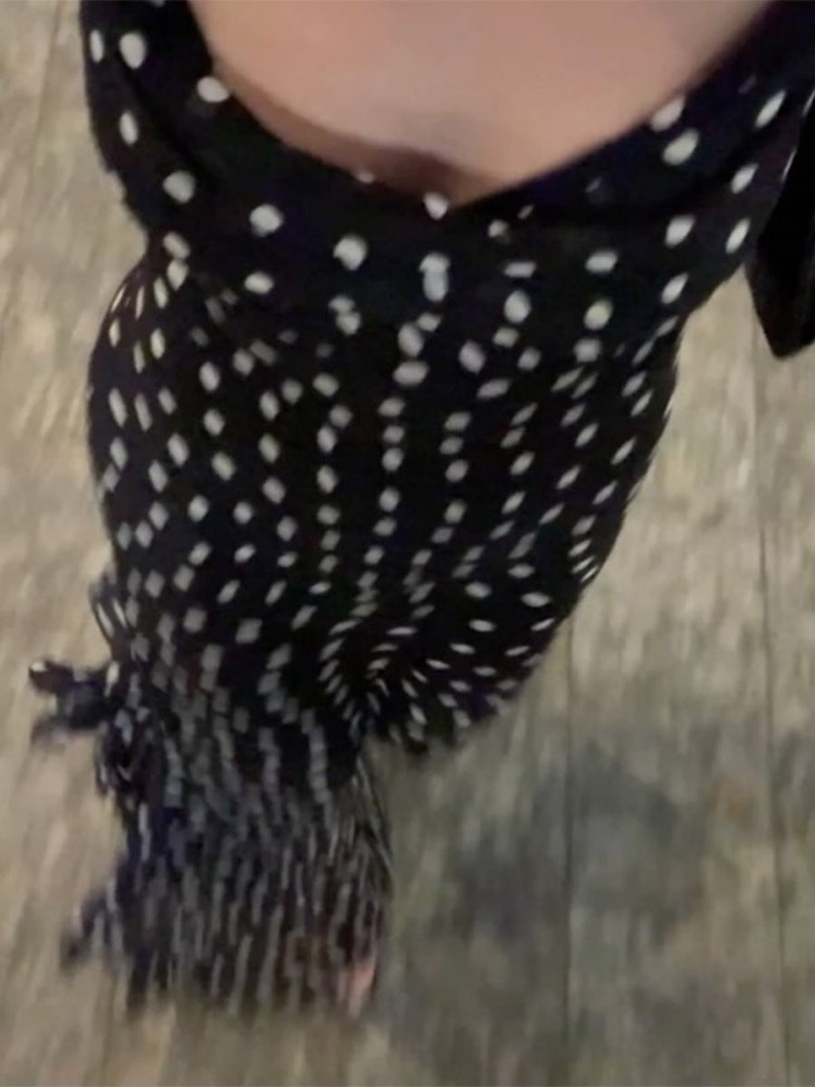 Sleeveless Polka Dot Scarf Collar Ruffled Spaghetti Strap Long Dress