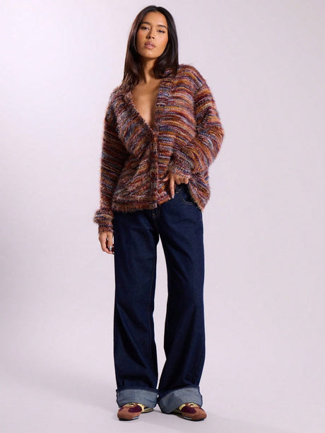 Fluffy Color matching Buttons Cardigans