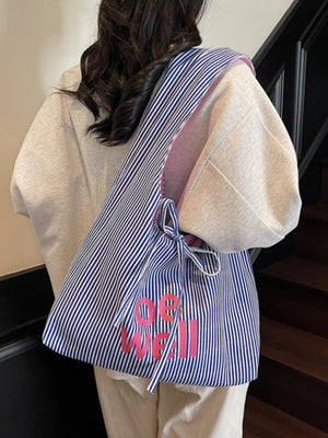 Sac bandoulière décontracté à rayures, grande capacité, avec imprimé lettres tendance et original