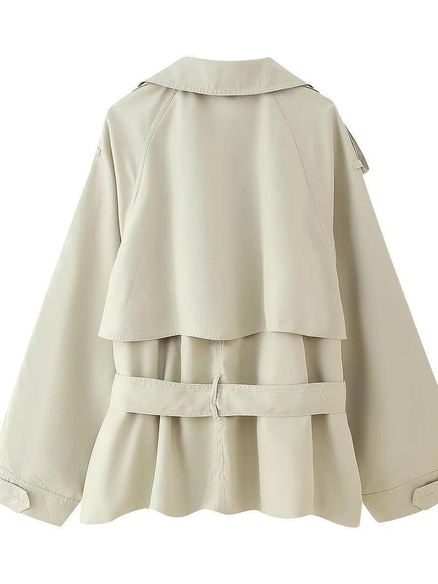 Light khaki Lace up Loose Short Trench Coats