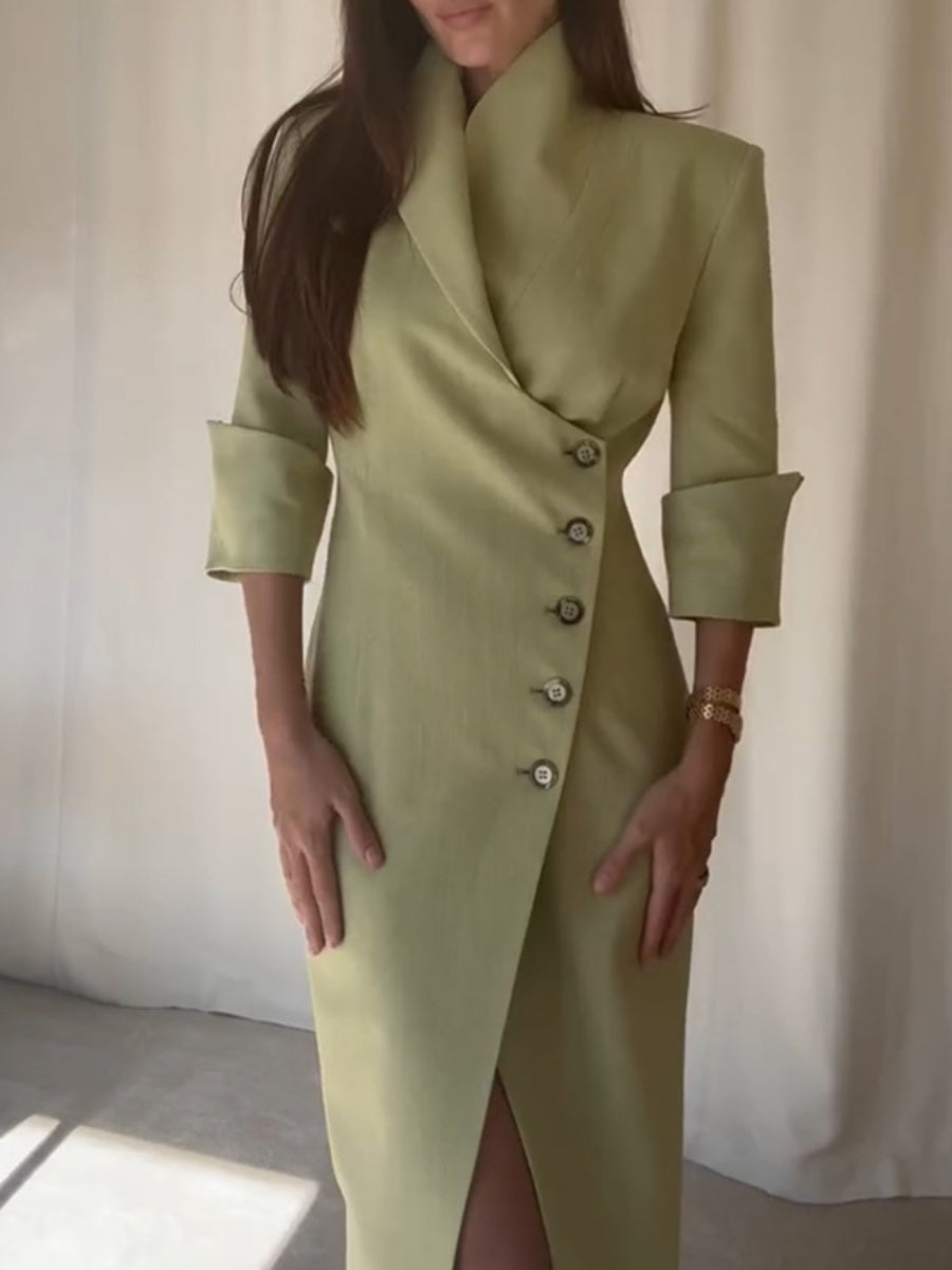 Mid-length Sleeves Slim Fit Suit Trench Coat Slanted Opening Coat Midi Dresses