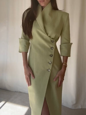 Mid-length Sleeves Slim Fit Suit Trench Coat Slanted Opening Coat Midi Dresses