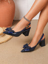 Bow-tie Pointed-toe Embossed Patchwork Open-back High Heels