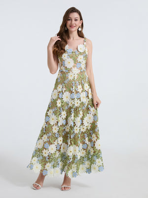 Lace Embroidery Spaghetti Strap Long Dress
