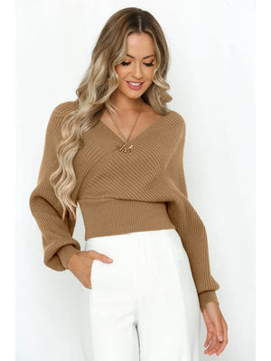Liber Autumn women's clothing cross design Plain stitch V-neck solid color pullover long-sleeved sweater
