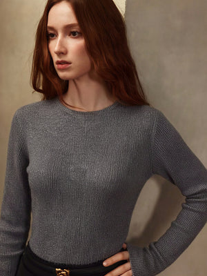 One-piece Seamless Crew Neck Pullover Sweater