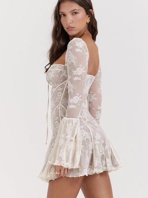 Tube Top Backless Flared Sleeves Lace Mini&Short Dresses