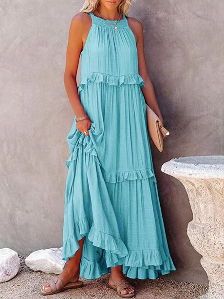 Camisoles Loose-fit Multi-story Irregular Solid Color Maxi Dresses