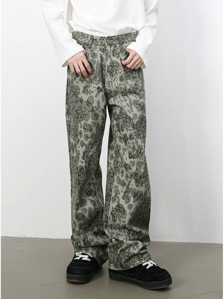 Camouflage Ins Loose-fit Straight-fit Wide-leg Jeans