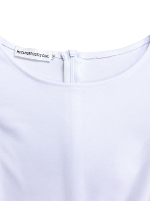 Puff Sleeve High Waist Crew Neck Large Skirt Commuting Leisure Midi Dresses