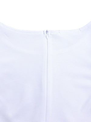 Puff Sleeve High Waist Crew Neck Large Skirt Commuting Leisure Midi Dresses