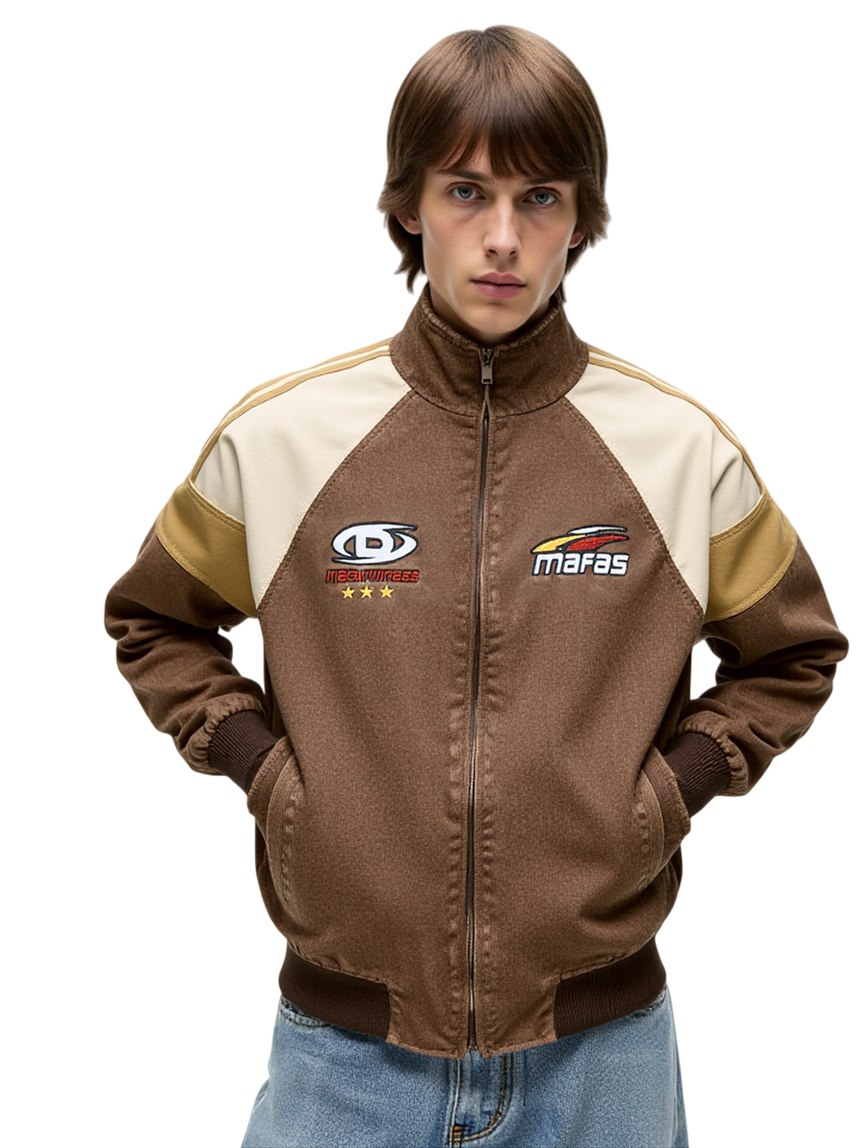 Retro Old Splicing Letter Embroidery Lapel Jackets