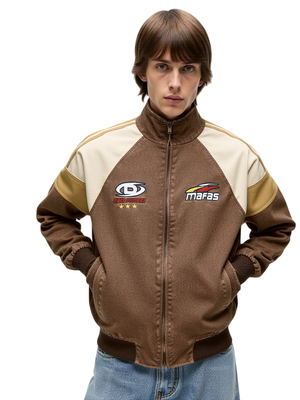 Retro Old Splicing Letter Embroidery Lapel Jackets