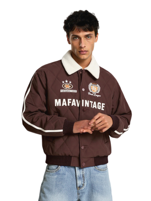 Retro Letter Embroidery Fur Collar Lapel Cotton Clothes