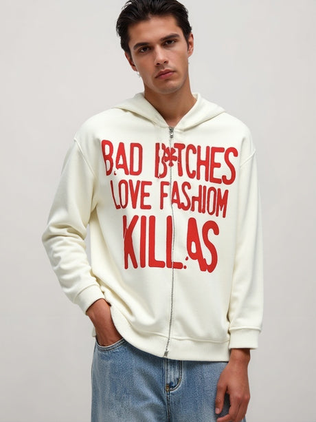 Letter Printed Hoodie Jackets