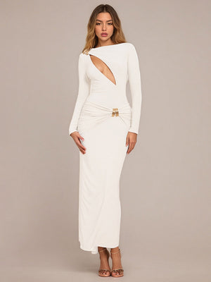 Women's Splicing Hollow Long sleeve Maxi Dresses