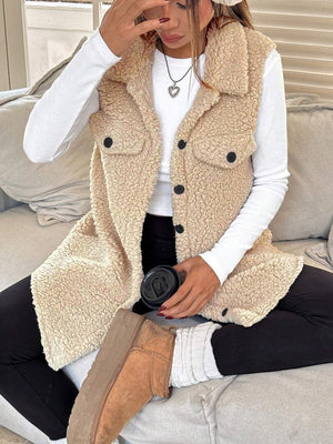 Solid Color Lapel Open Buckle Loose Temperament Commuting Imitation Lambskin Vests