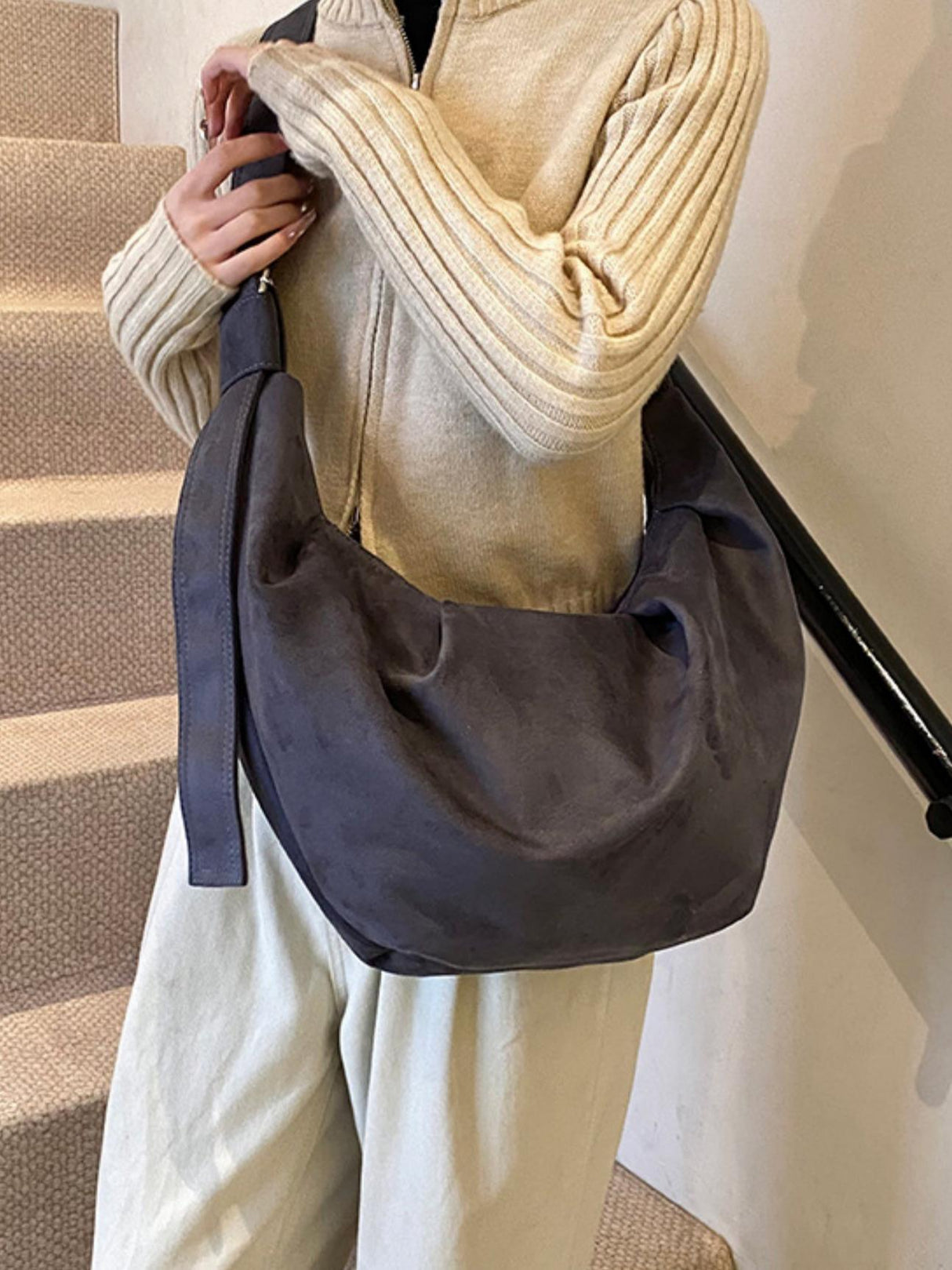 Sac bandoulière de travail en velours plissé à coupe décontractée