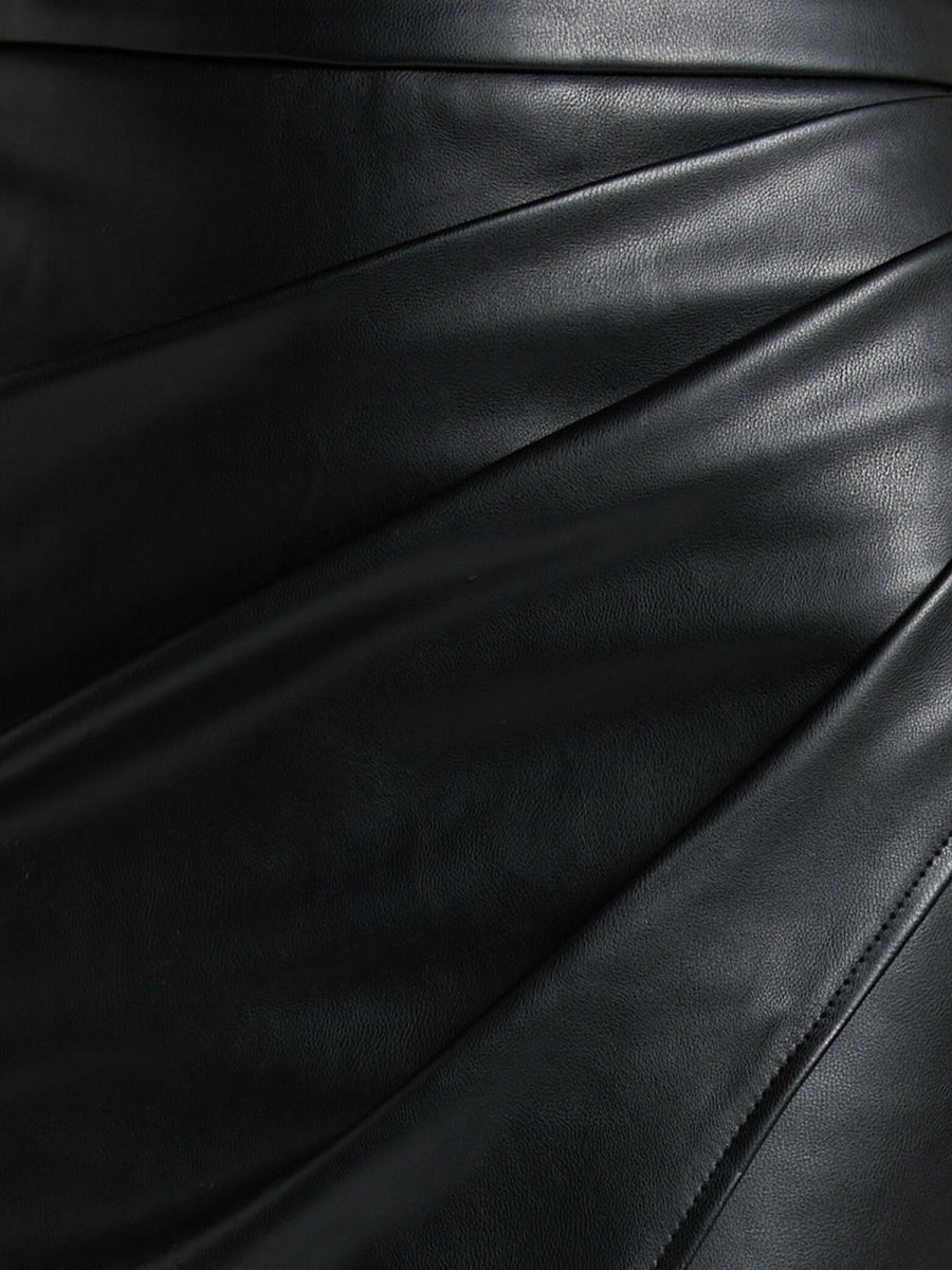 High Waist Zipper Pleats Hip Leather Skirts