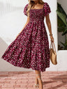 Floral Short Sleeve Square Collar Ruffle Vacation And Leisure Maxi Dresses