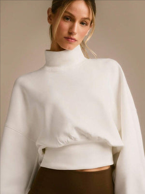Women's Autumn/Winter Solid Color High Neck Loose Long Sleeve Sweatshirt